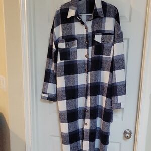 Plaid Longline Jacket - Black and White